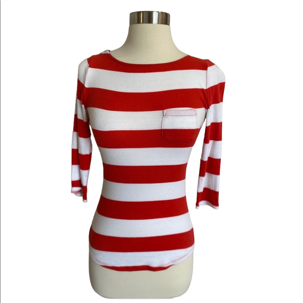 Express Blouse Womens Striped Baseball Tee Stretch Extra Small